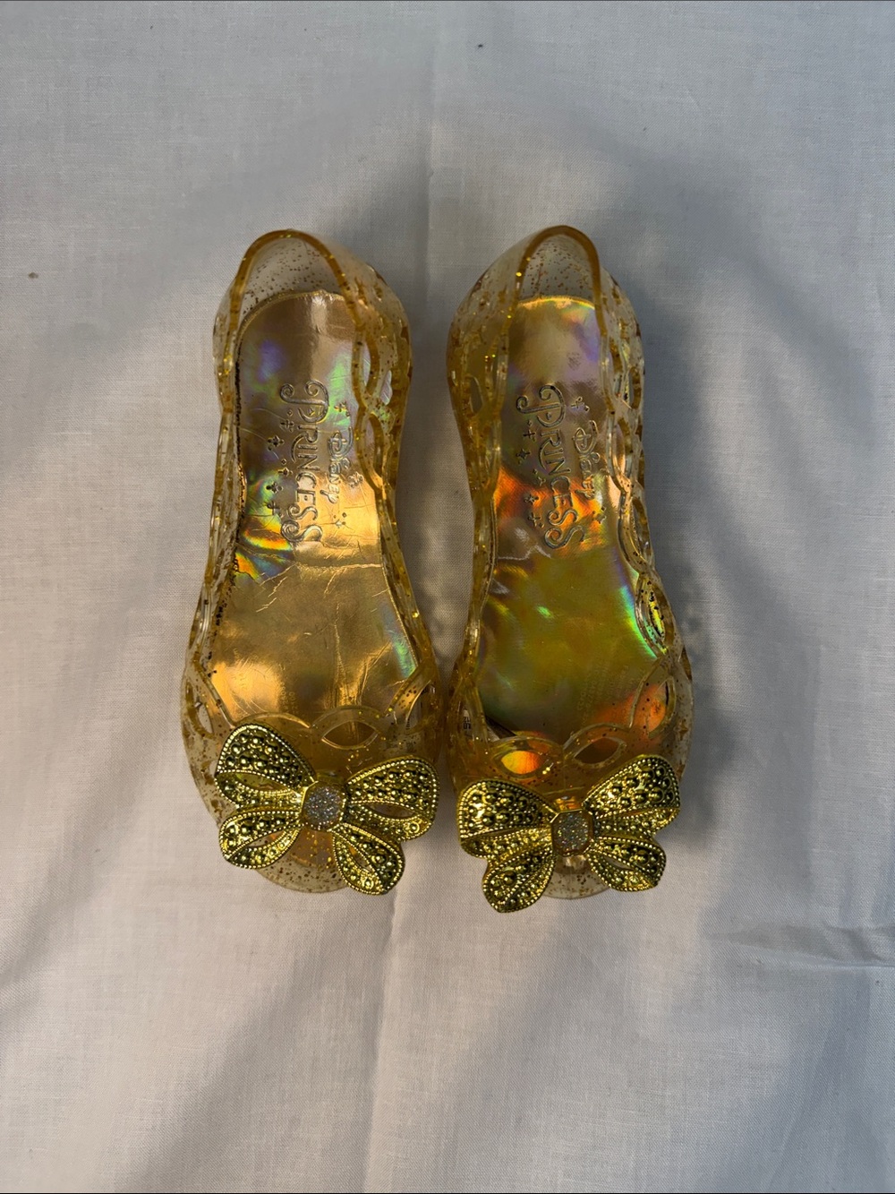 Disney Girls' Glitter Bow Jelly Flats - Gold